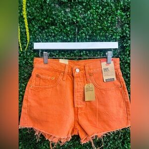 Burnt Orange Distressed Levi 501 Shorts! New with Tags